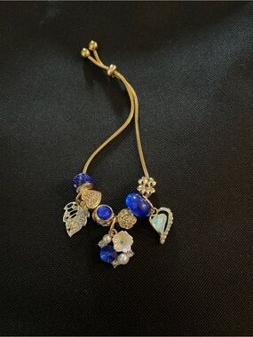 Gold-Tone Blue Charm Adjustable Bracelet